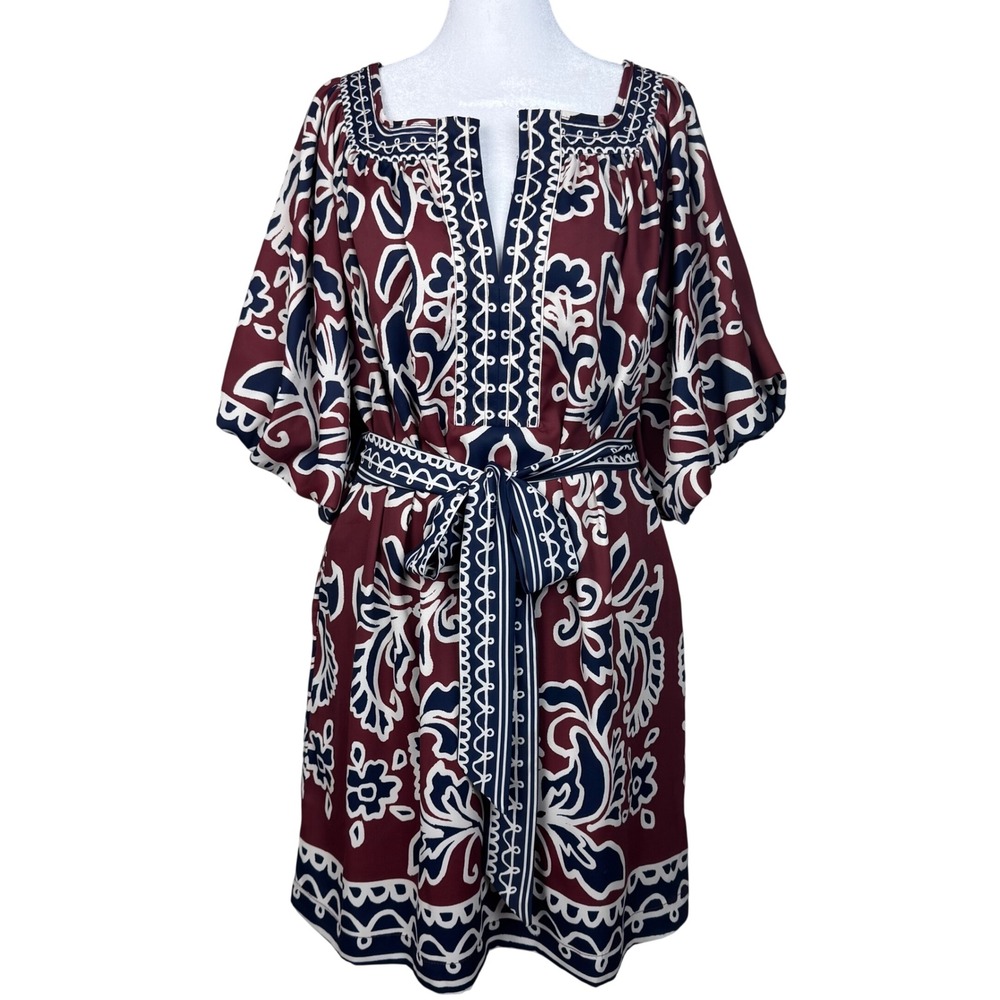 NEW Ciebon Mini Dress Womens Medium Burgundy‎ Arya Floral Tie Waist Pocket Boho
